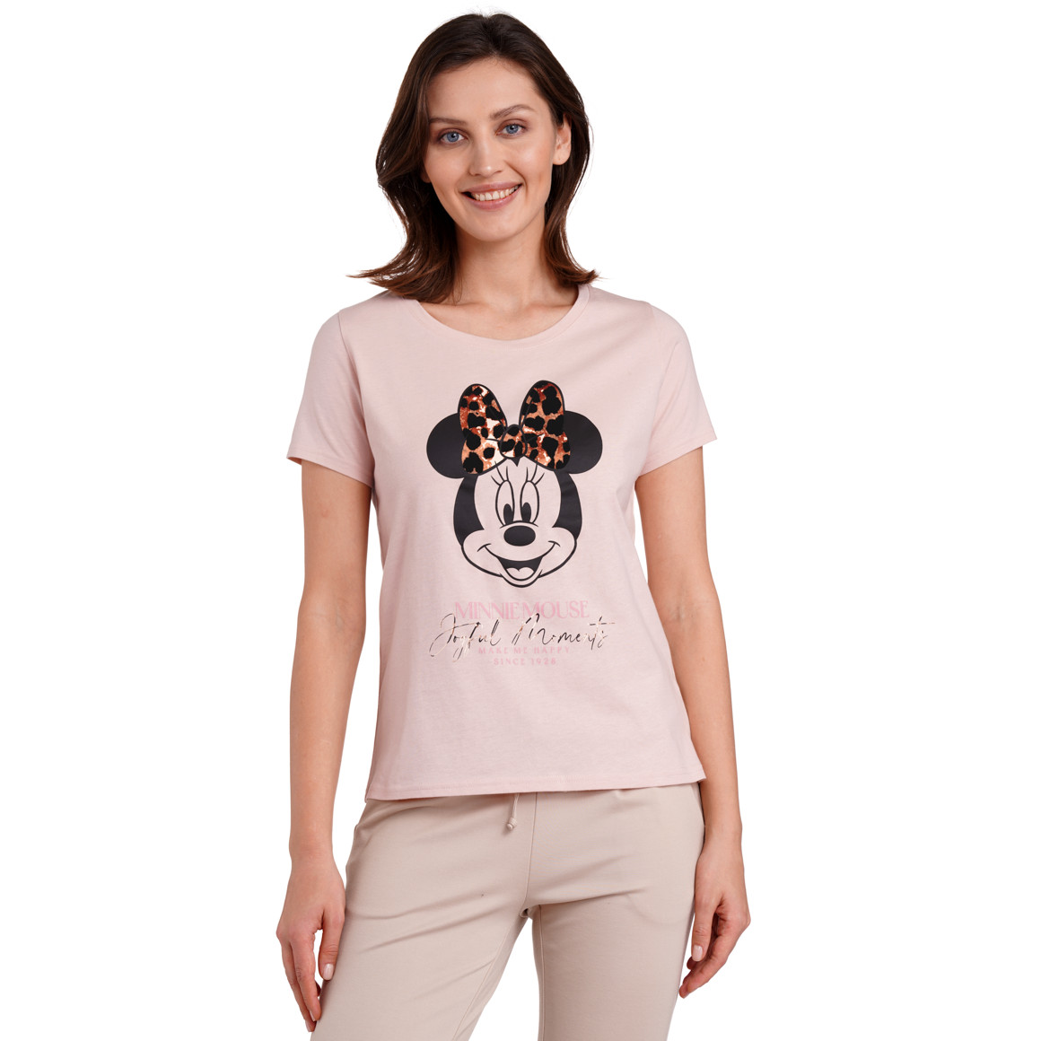 Gina Benotti Minnie Maus T-Shirt mit Flock-Print zartrosa