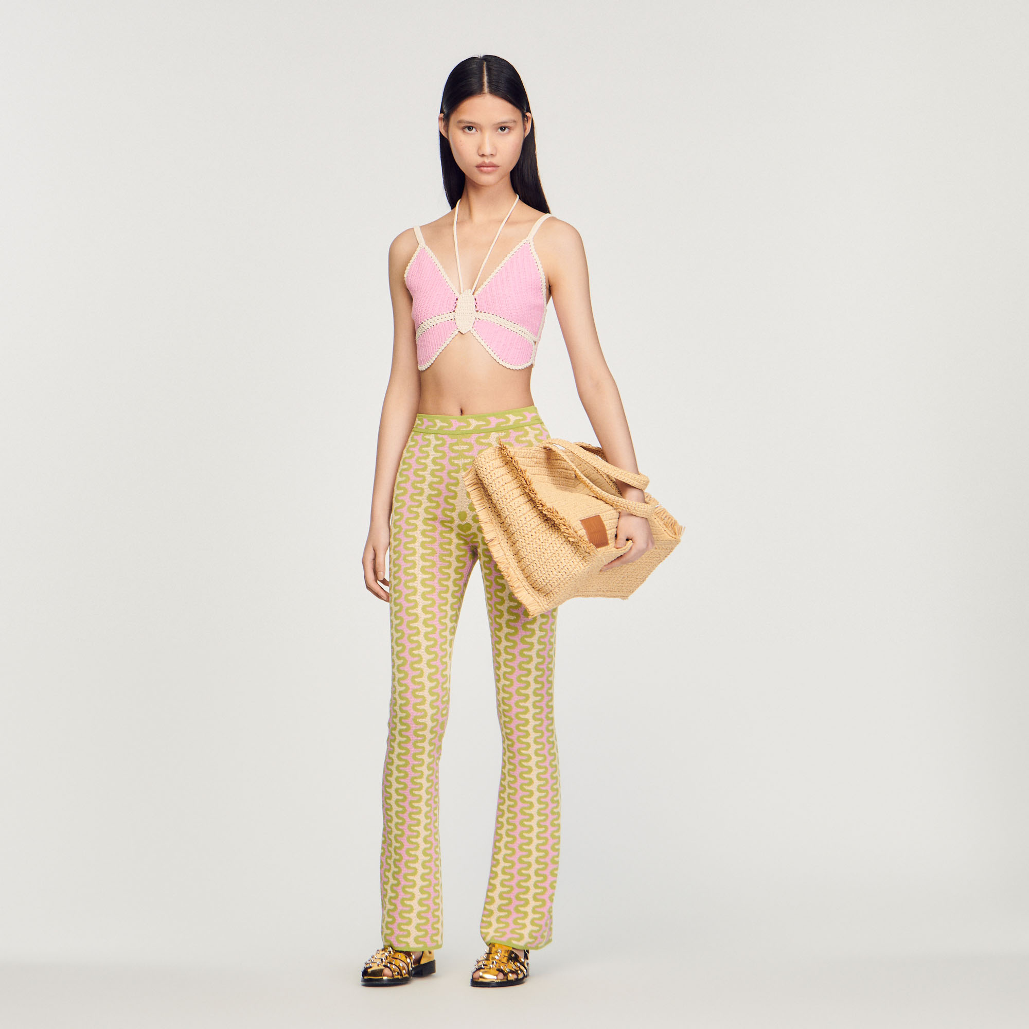 Pantalon en maille á motifs