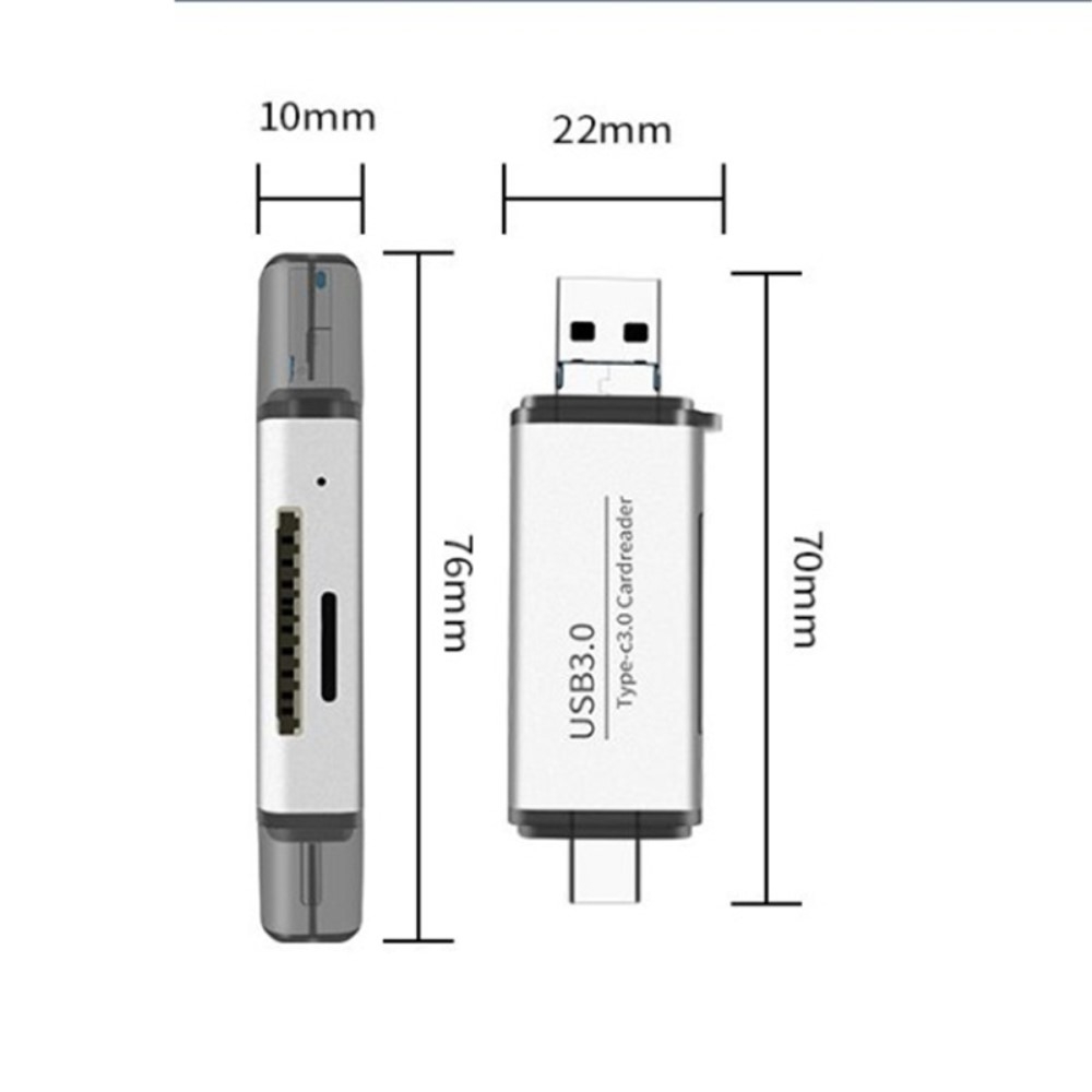 3in1 USB C / USB 3.0 / Micro USB OTG Kartenlesegerät Card Reader für SD und Micro SD Speicherkarten - Dunkelgrau (Space Grau)