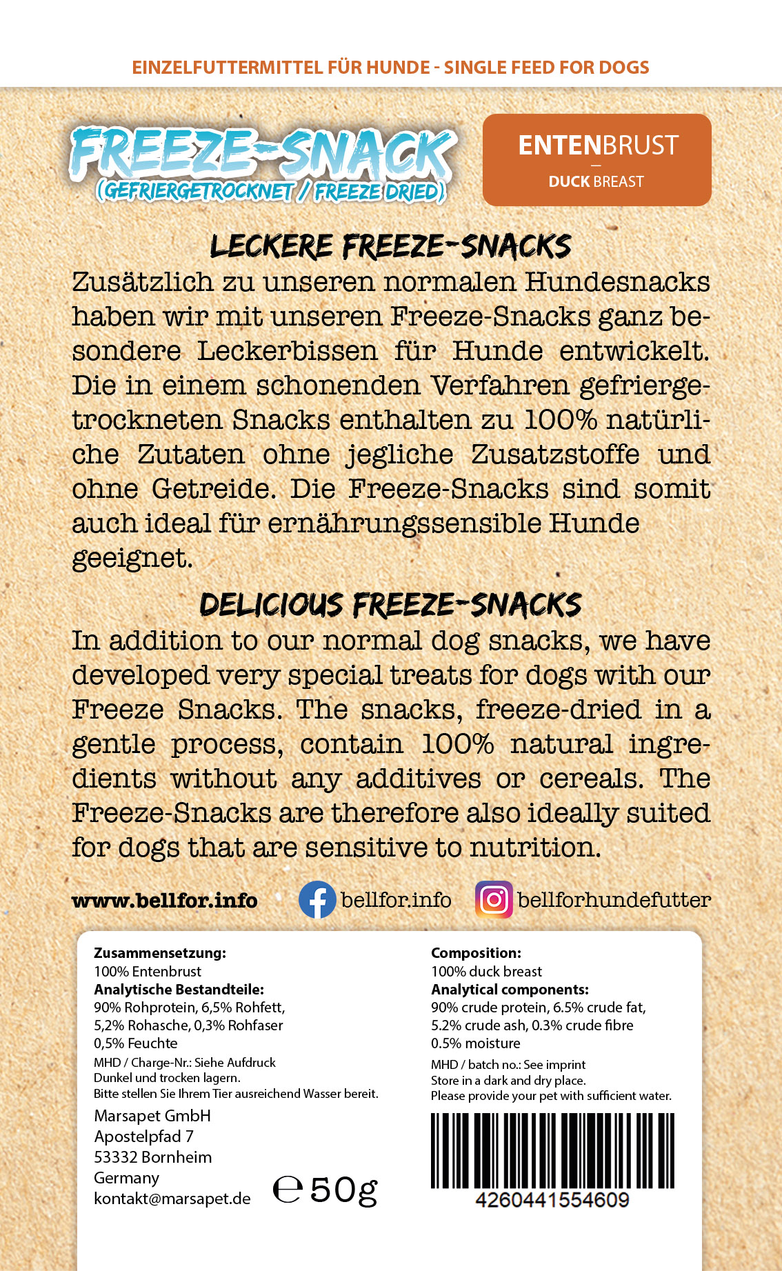 Friandise freeze pour chiens - magret de canard (lyophilisé) - 50g