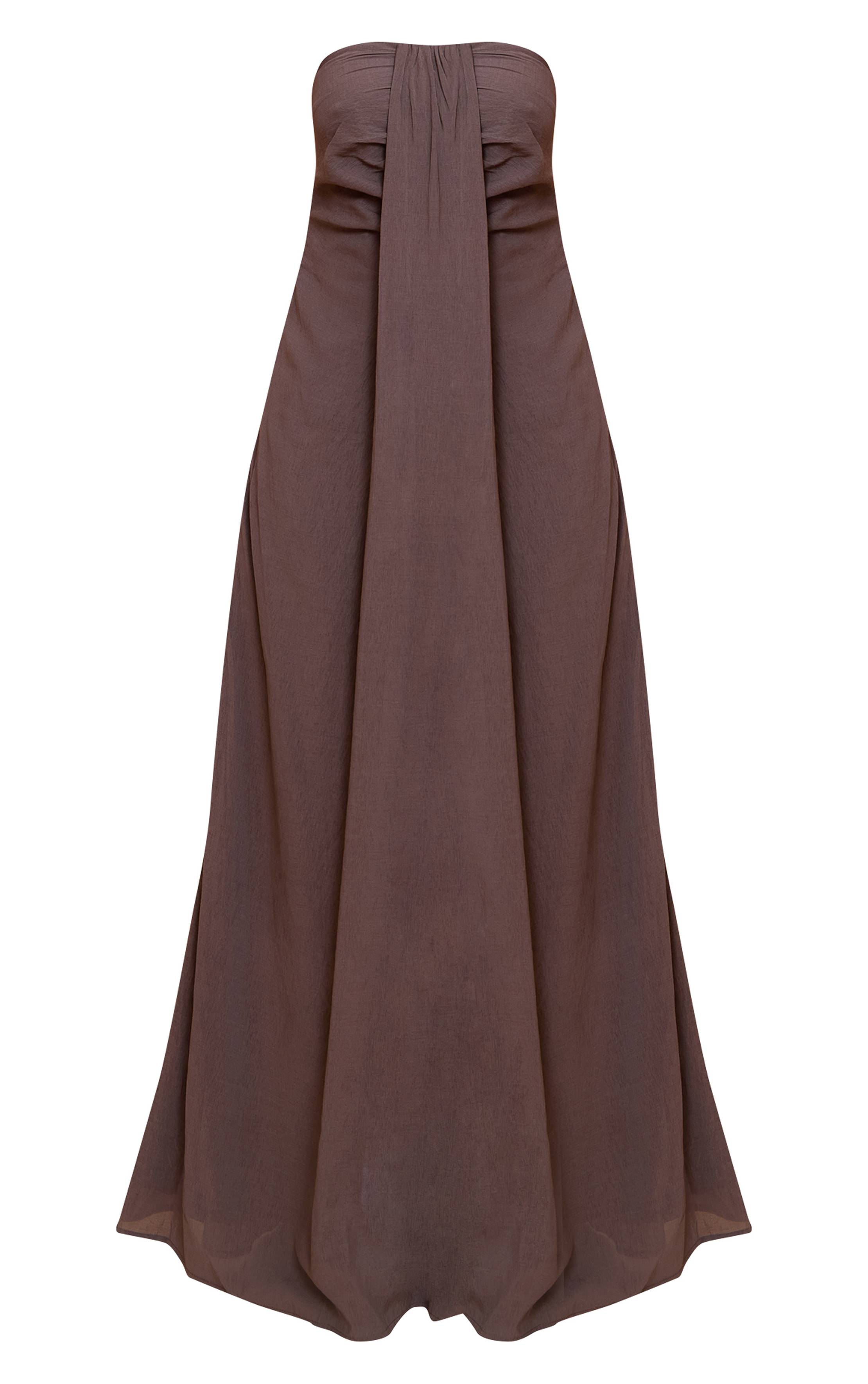 Taupe Robe Maxi Colonne Petite Taille À Bustier Avec Détail Drapé