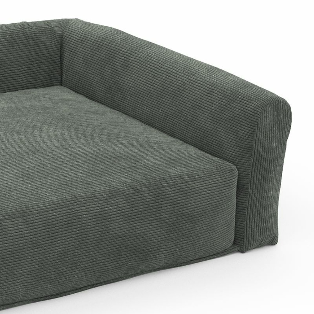 Panier pour chien leonard en tissu velours côtelé vert taille m