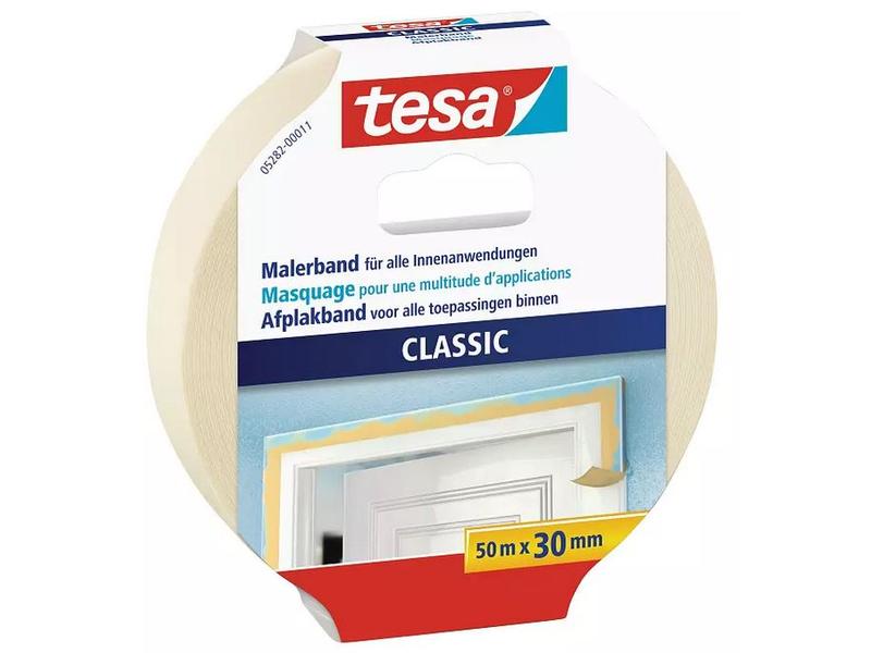 tesa Malerband -Set Classic, 30 mm x 50 m, 4 Rollen, Beige Abdeckband zum Abkleben bei Malerarbeiten