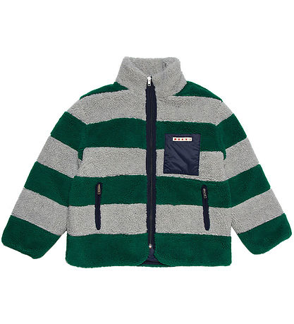 Marni Fleecejacke Mit Futter - Grau Meliert/Grün Gestreift m. Na