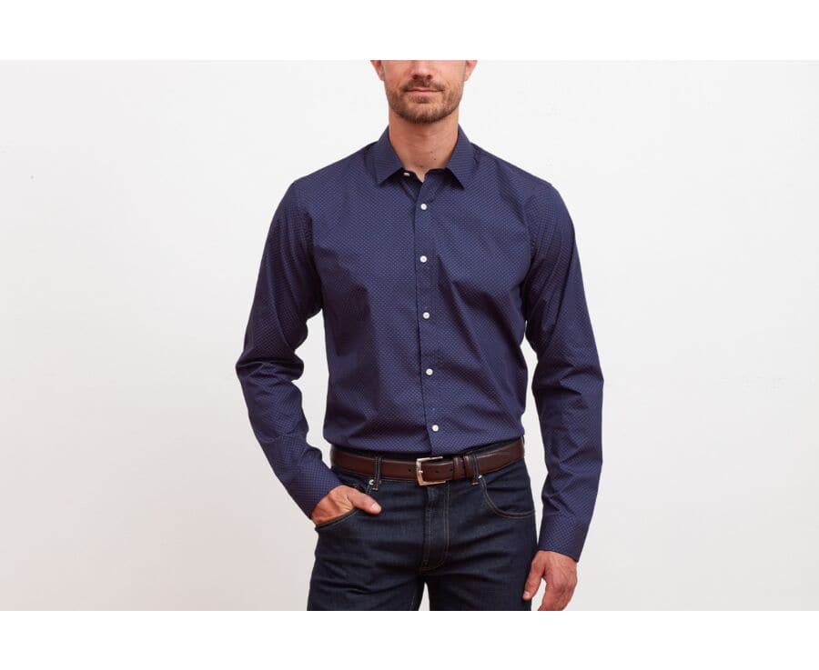 Chemise marine imprimée à motif rouge - PHILBERT