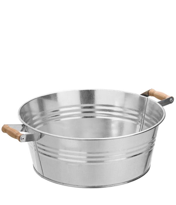 Dehner Zink-Wanne mit Holzgriffen, rund,