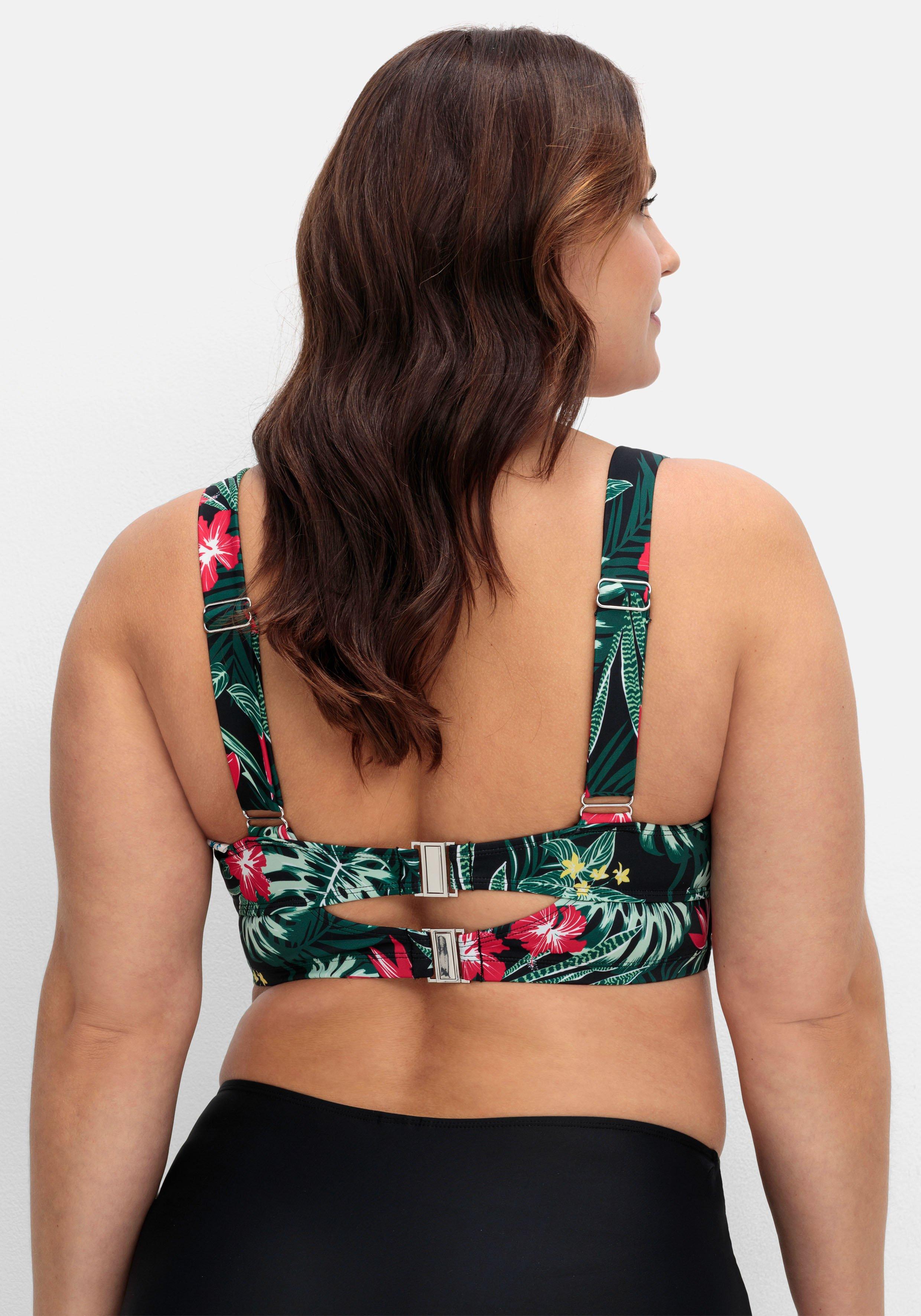 Bikini-Oberteil mit Volants und Tropical Print