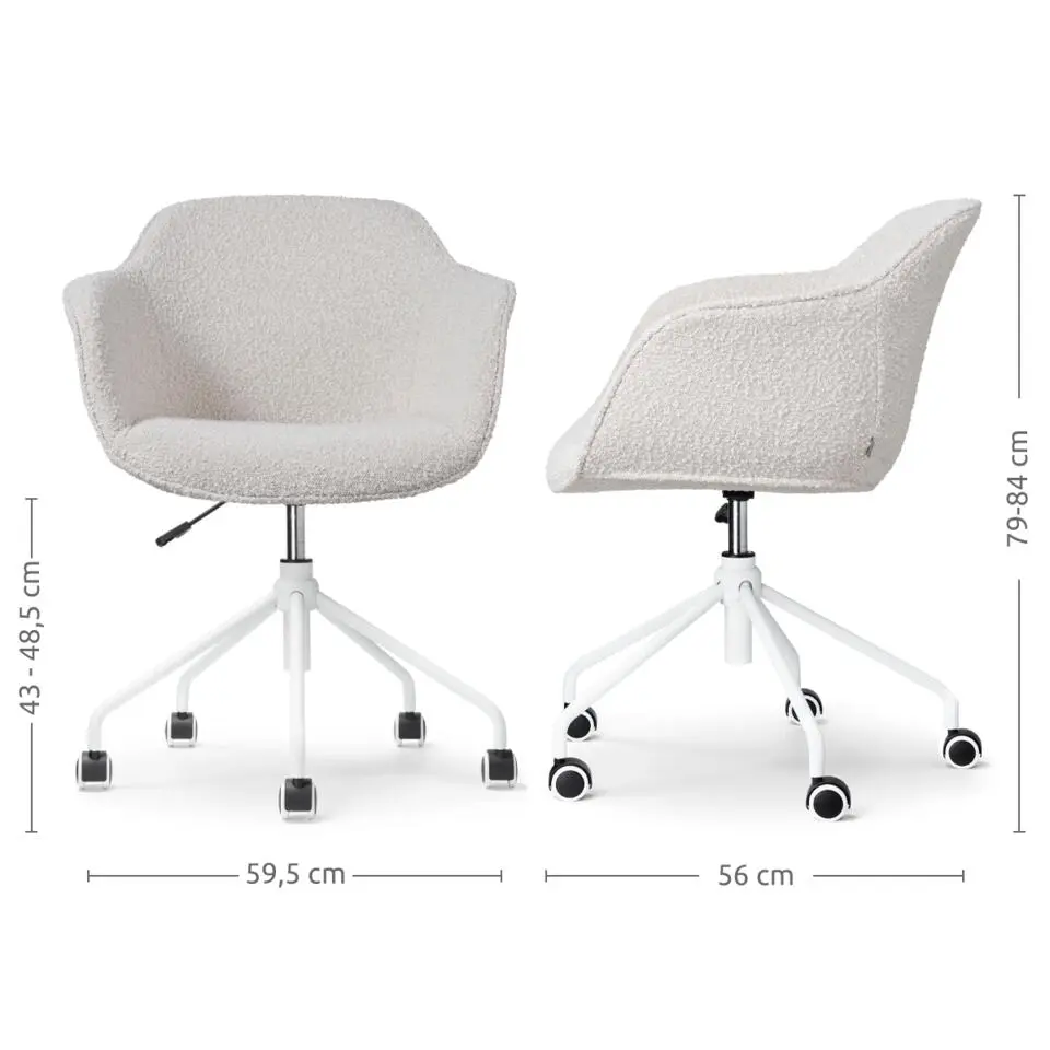 Nolon Nout-Mare Bureaustoel Bouclé Beige - Armleuning - Wit