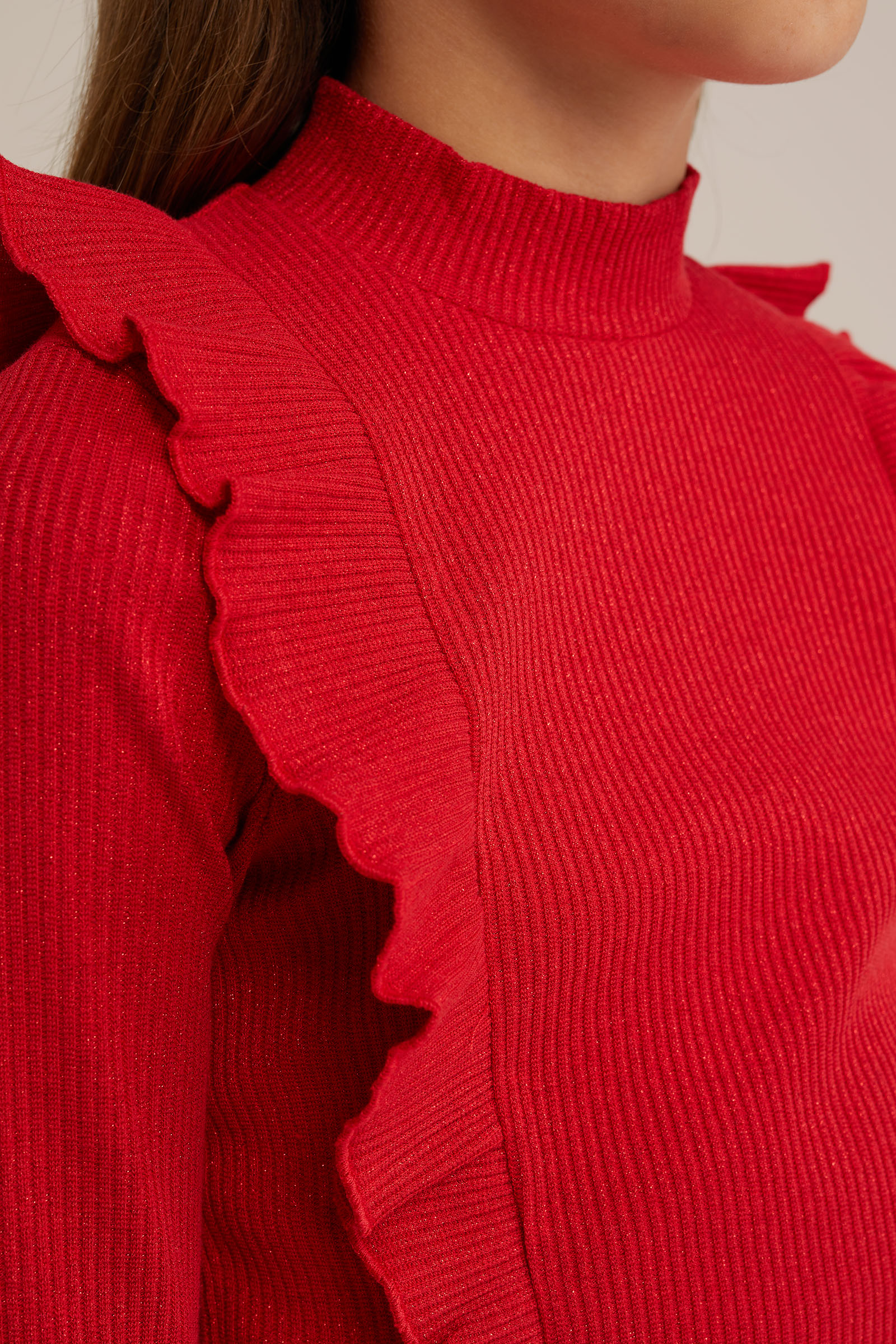 Meisjes geribd T-shirt met glittergaren WE Fashion Rood
