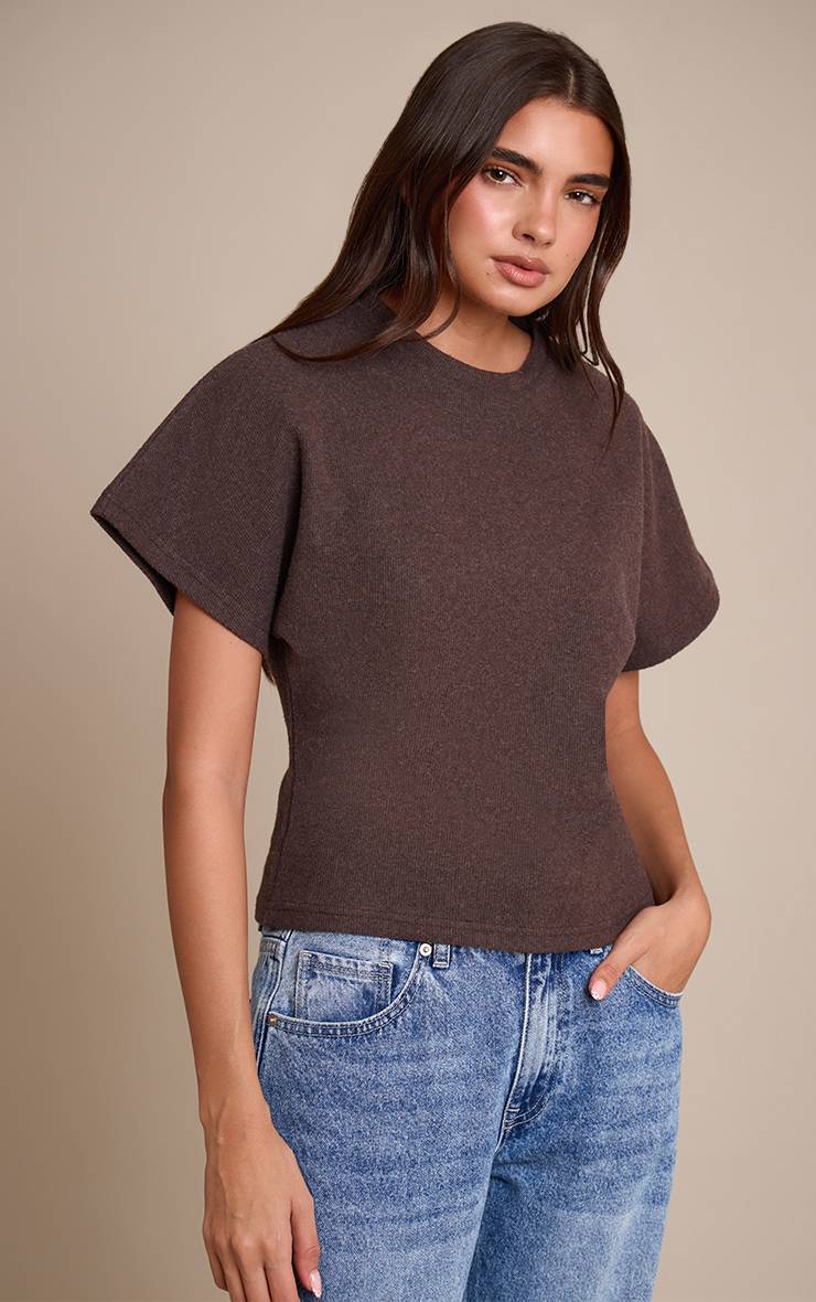 Chocolat T-shirt Côtelé Épais À Taille Froncée