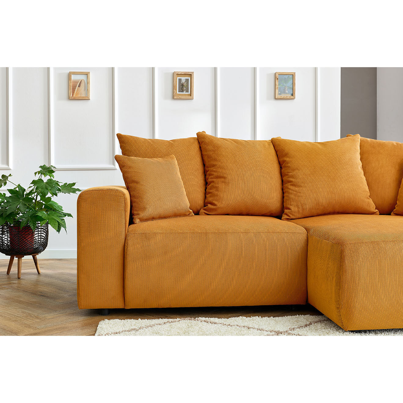 Bobochic Canapé d'angle fixe droit Enjoy moutarde - 237x147x95 cm