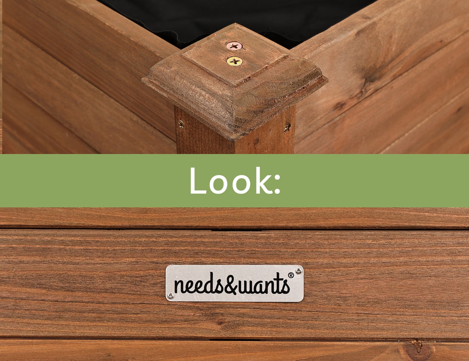 needs&wants® Houten verhoogde tuinbak voor tuin, balkon, terras, rechthoekige smalle plantenbakset met fleecevoering, kruidenbak, decoratief, 100 x 50 x 75 cm, donkerbruin