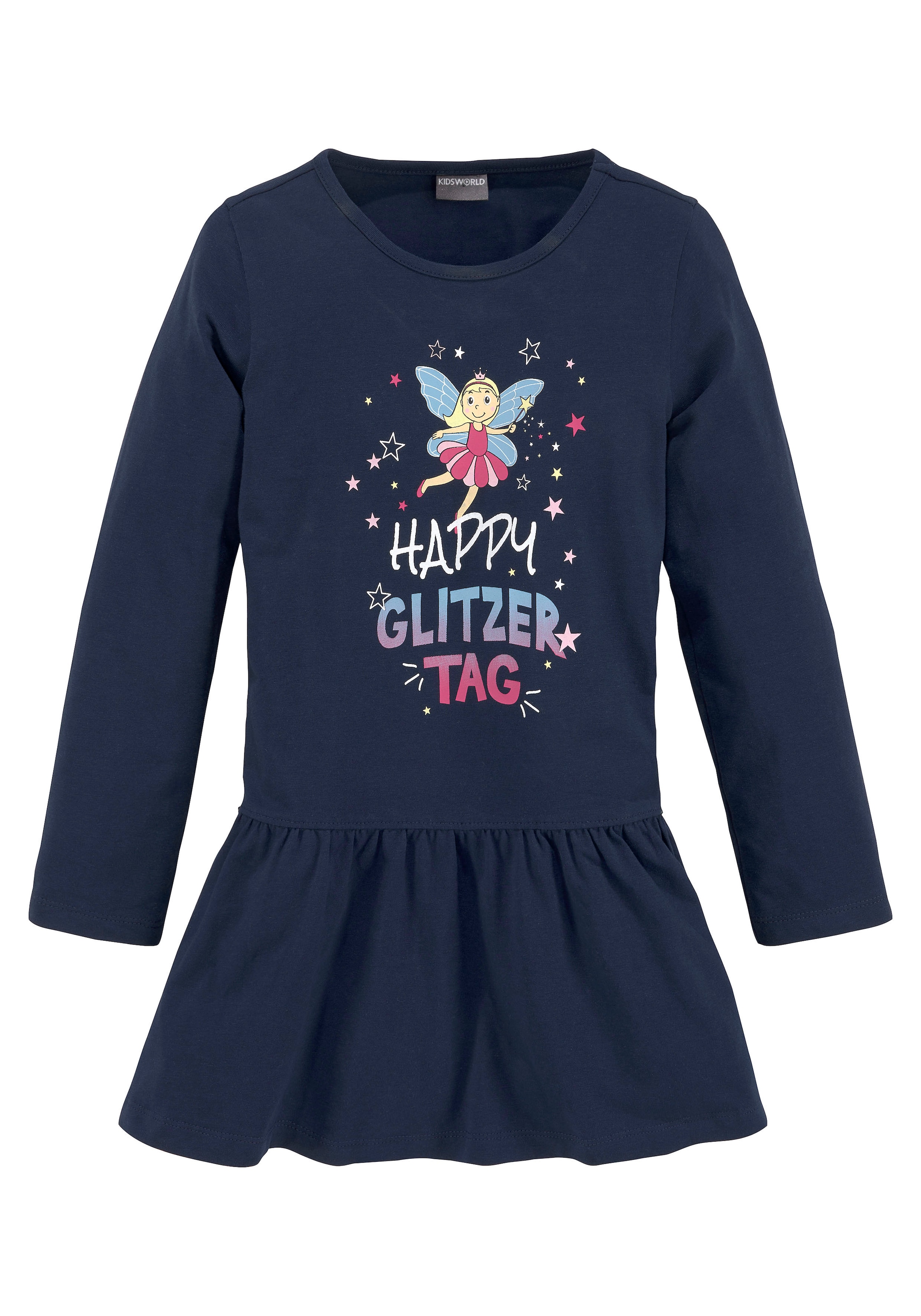 KIDSWORLD Jerseykleid »HAPPY GLITZER TAG« kniefreie Länge,  verspielter Look,  aus Baumwollmischung
