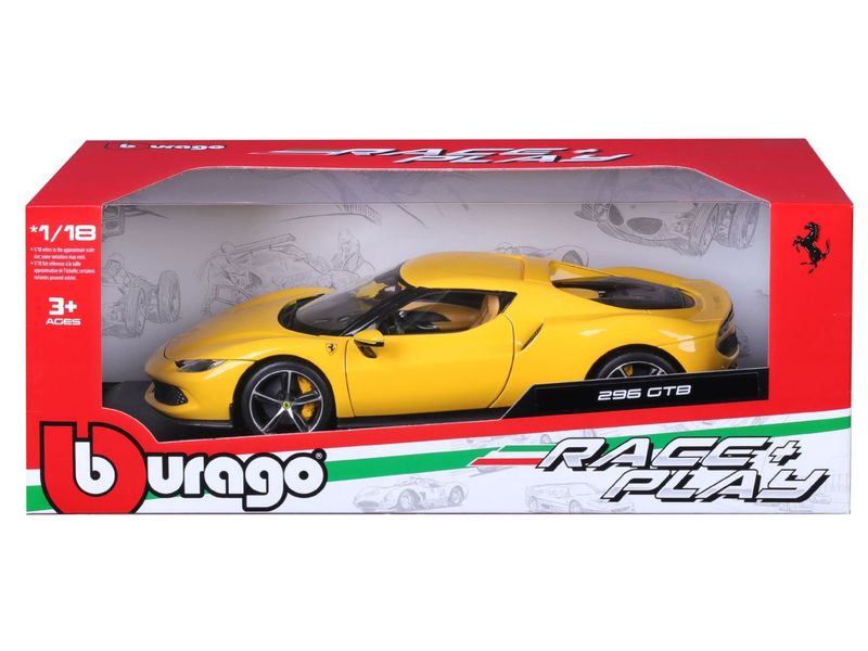 BBurago Ferrari R&P 296 GTB Gelb 1:18 Sammlermodell im Massstab 1:18