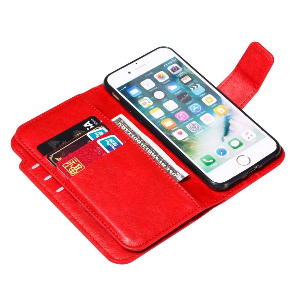 iPhone SE (2022/2020) / 8 / 7 Leder Wallet Etui Tasche mit 9 Kartenfächern - Rot