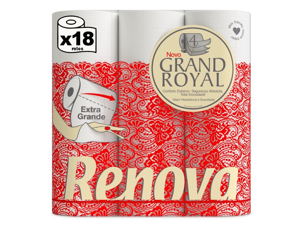 PAPEL RENOVA HIGIÉNICO GRAND ROYAL 4 FOLHAS 18 ROLOS