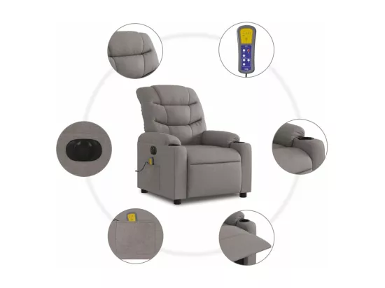 Fauteuil massant inclinable électrique Taupe Tissu