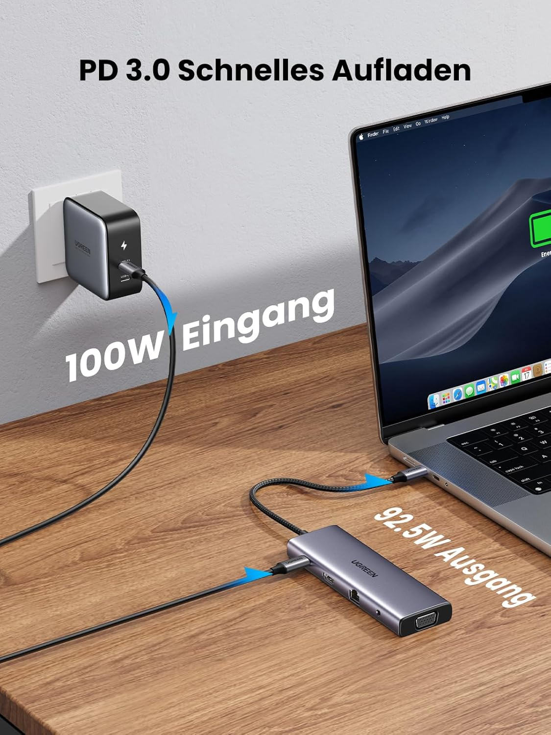 USB C 10in1 Multiport Adapter HUB mit USB C (PD/100W) / 3x USB 3.0 / SD & Micro SD / HDMI 4K@60Hz / VGA / 3.5mm / LAN (15601) - Grau
