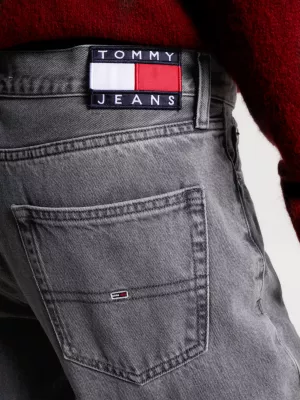 Calça jeans desbotada estilo pai, corte afunilado