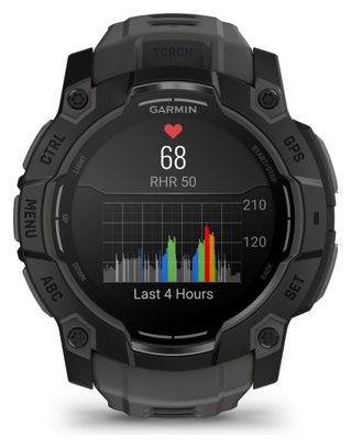 Montre GPS Garmin Instinct 3 AMOLED - 50 mm Noir avec Bracelet en Silicone Gris Charcoal