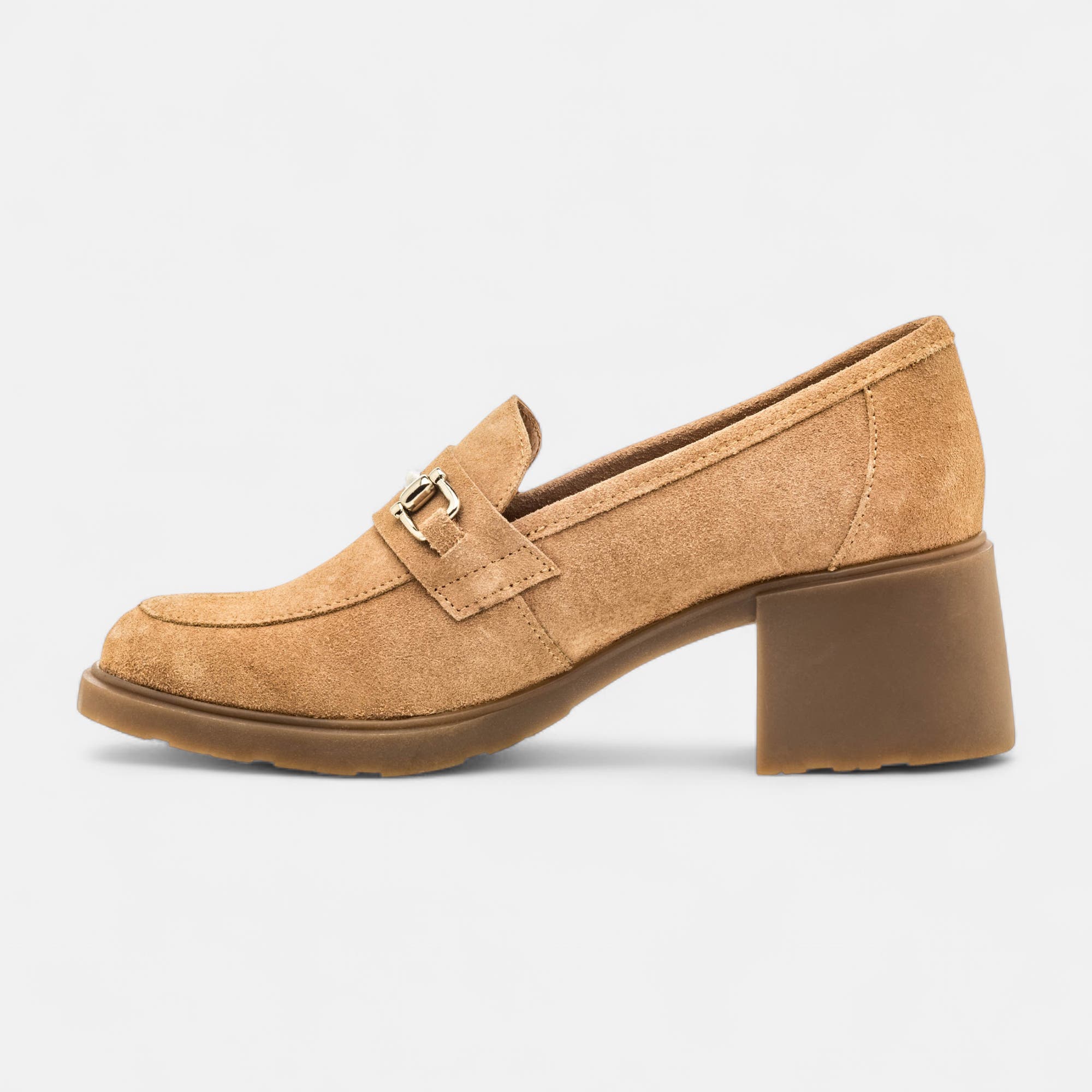 Mocassins à talon Femme en cuir taupe