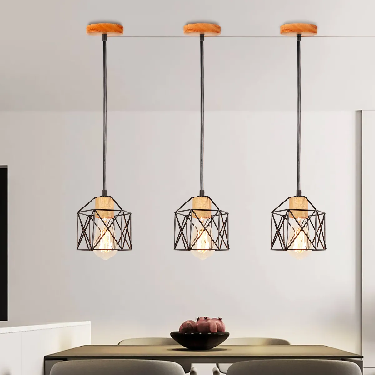 Stoex 2X Suspension Luminaire Rétro Plafonnier Cage En Métal Suspension Intérieure Moderne Pour Chambre Bar Salon Cuisine, Noir, E27