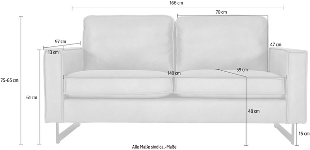 Home affaire 2-Sitzer »Pinto, 166 cm, Cord, Chenille, Lederoptik« mit Keder, schwarze Metallfüsse, Wellenunterfederung