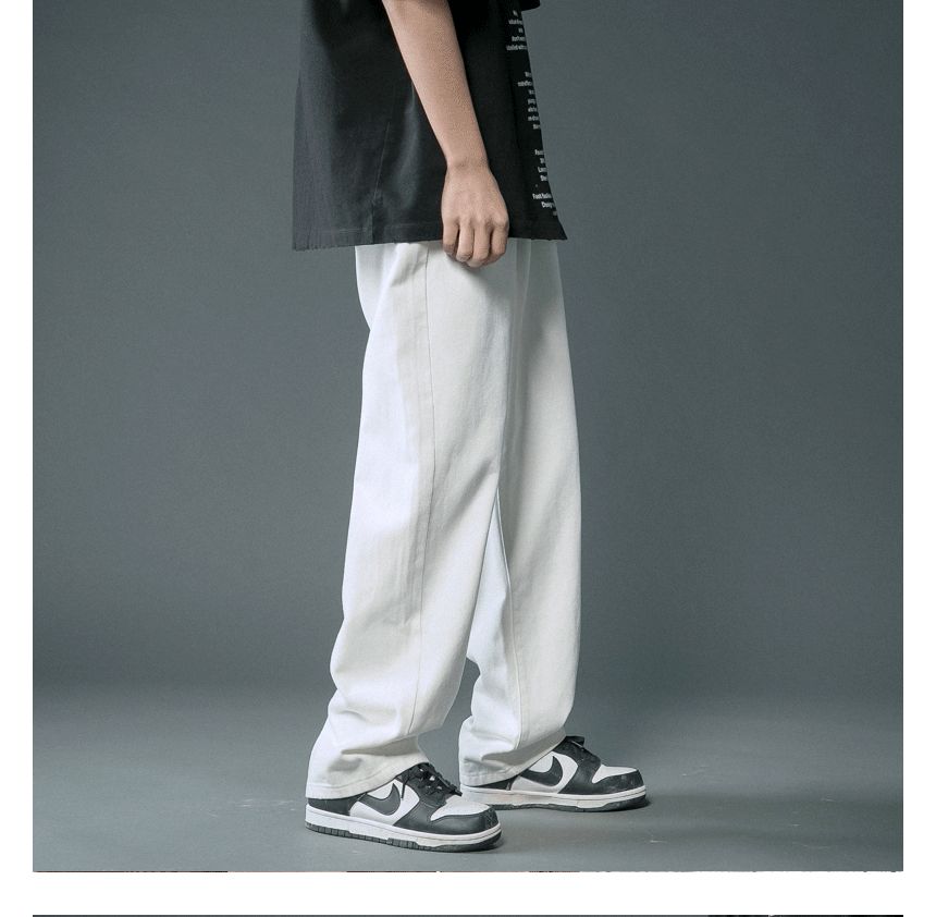 FOEV - Mid Rise Washed Straight Leg Jeans