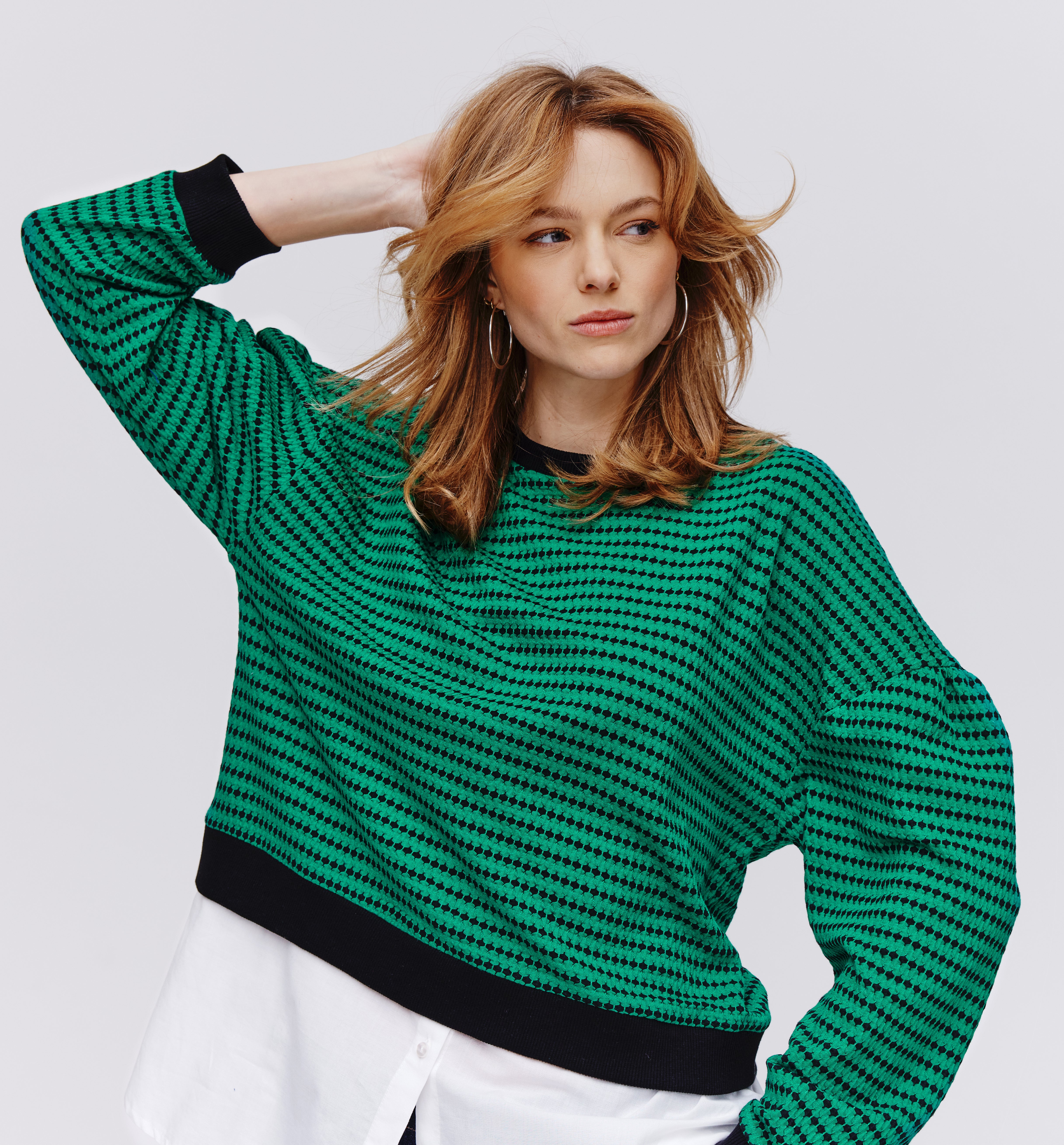 Sweat effet superposé Femme - Imprimé vert