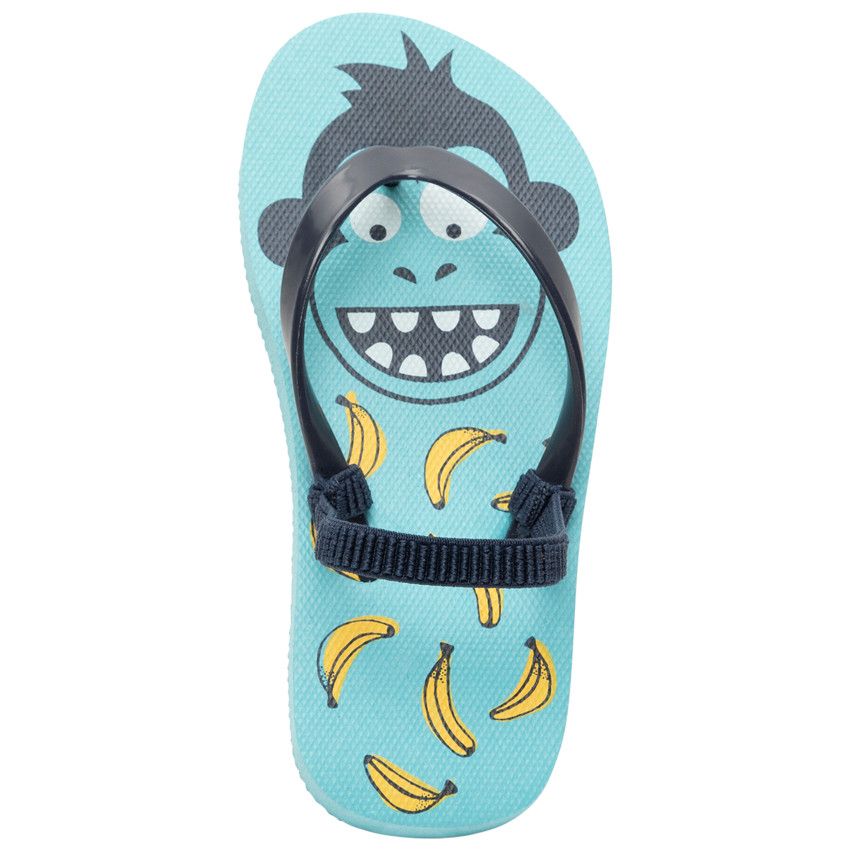 Tongs print singe et bananes à lanière au dos - Bleu marine