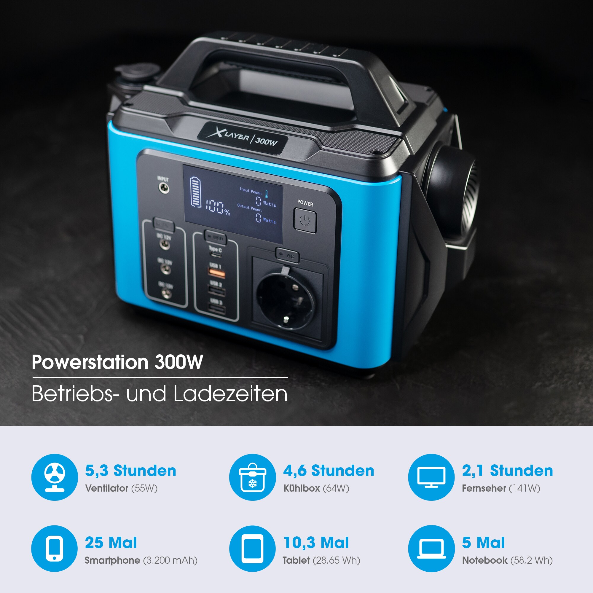 Xlayer Powerstation 300W (Peak 600W) 296Wh mit Solar Panel 80W faltbar