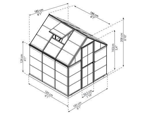 Harmony kas 6x6 polycarbonaat panelen 0,7 mm incl. funderingsframe 186 x 185 cm groen