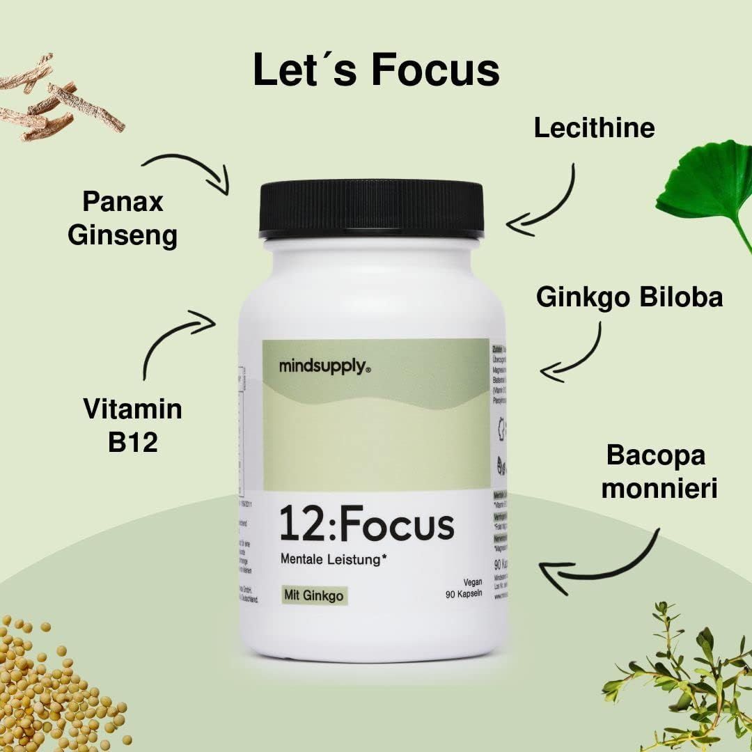 mindsupply FOCUS - Konzentrations-Kapseln mit Gingko, Bacopa und Panax Ginseng