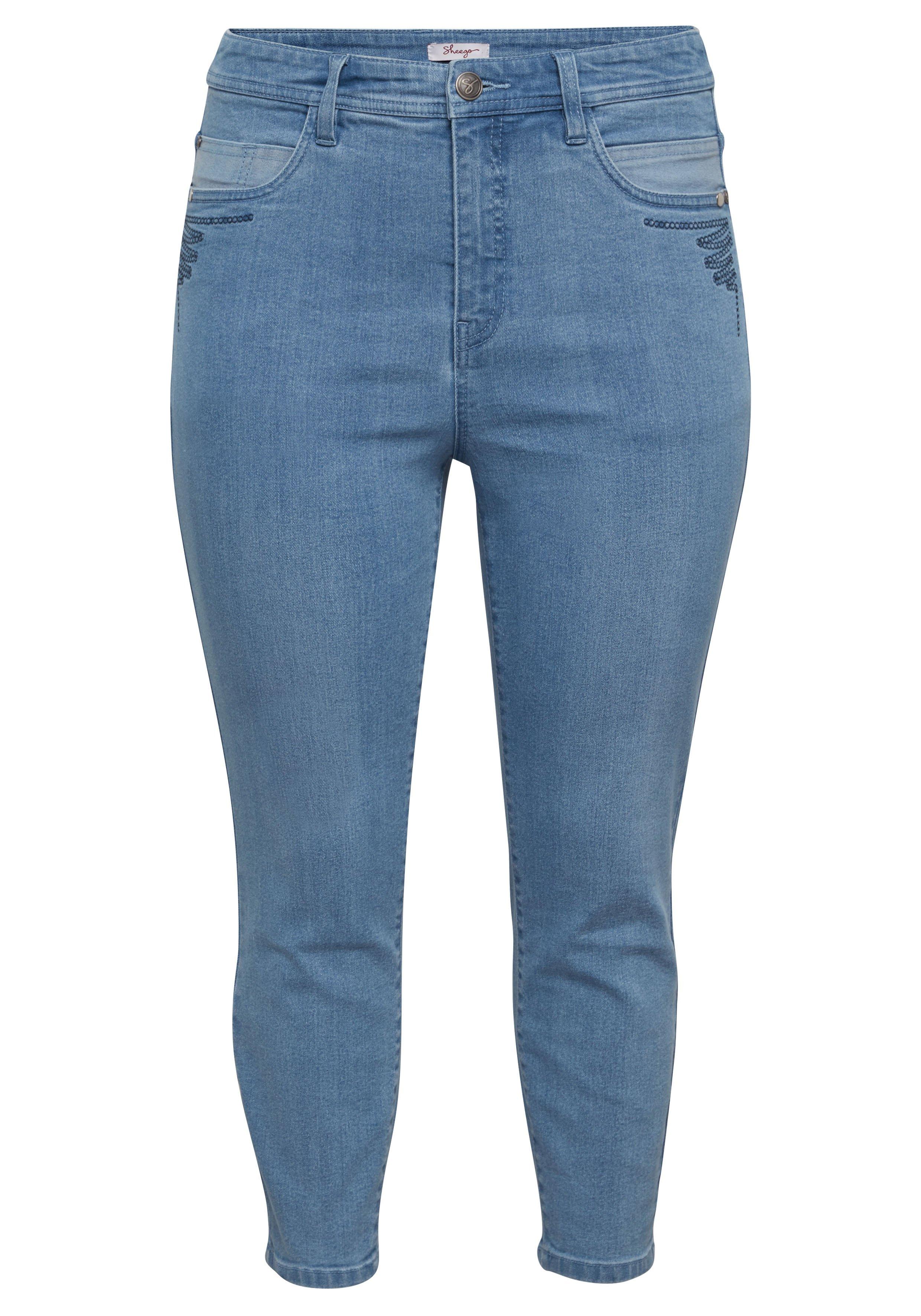 Skinny Jeans in 7/8-Länge, mit Stickerei vorn