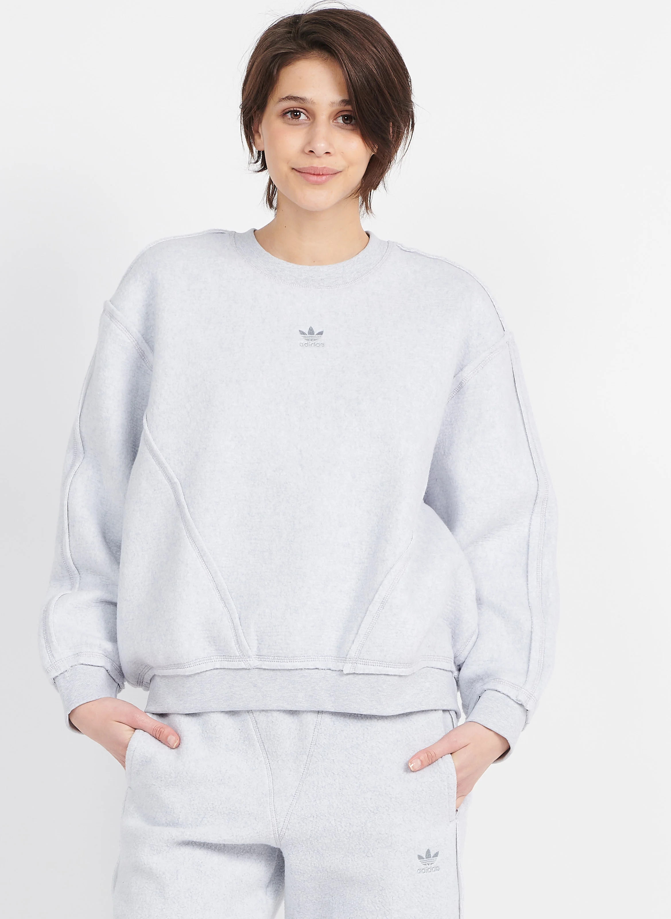 Sweat col rond brodé en coton | Gris