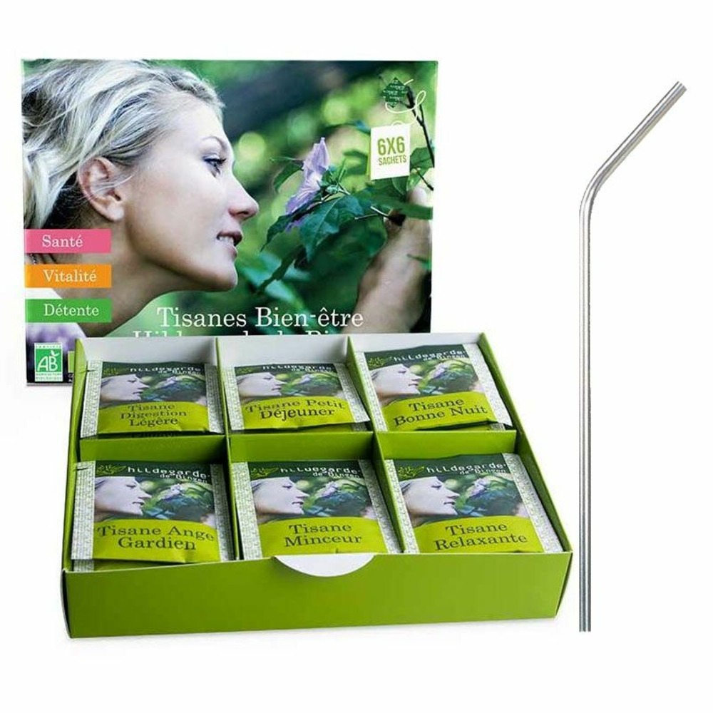 Coffret découverte tisanes 36 sachets + 4 pailles en inox