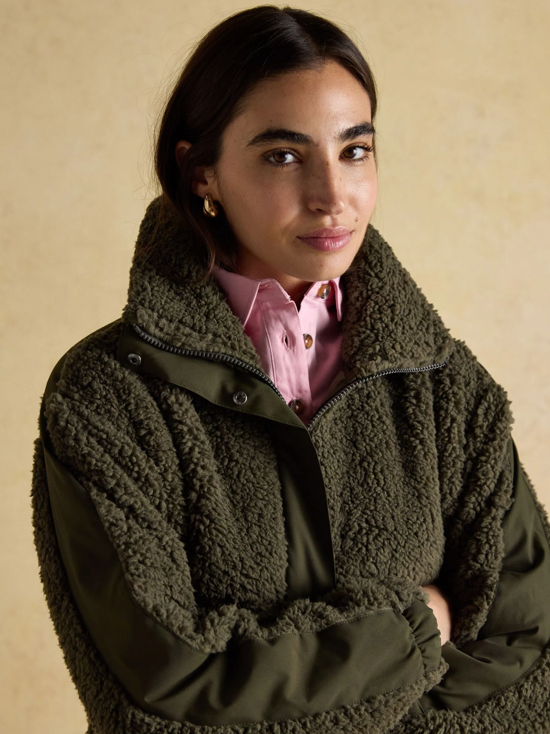 Kakigroen - Joules Tilly Borg fleece met kwartrits