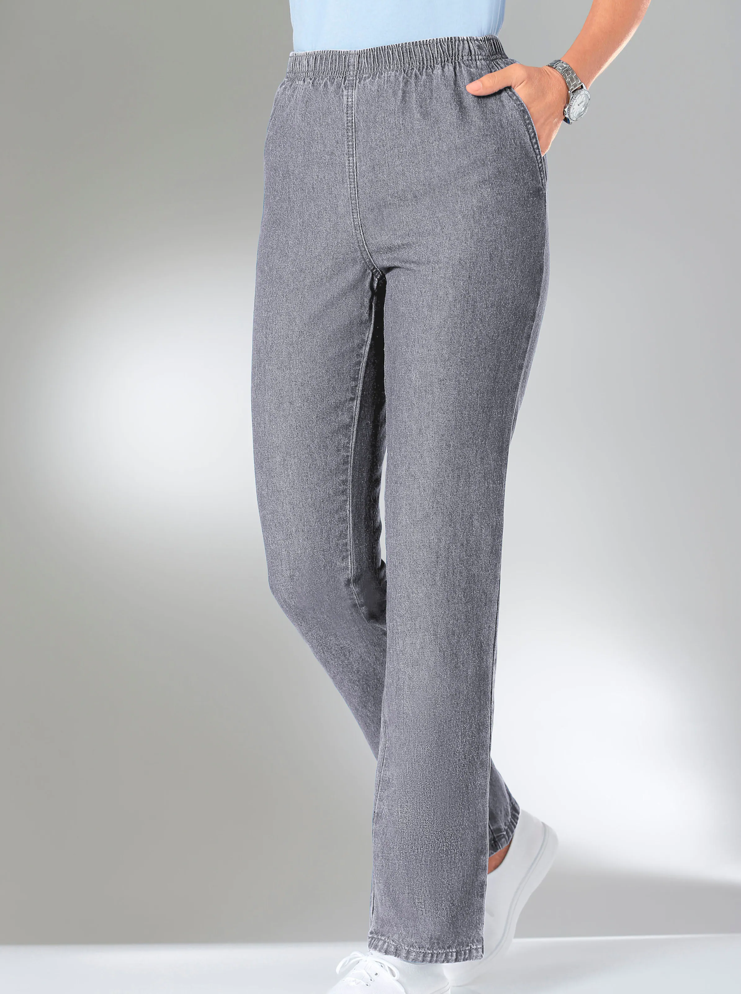 Schlupfjeans in grau