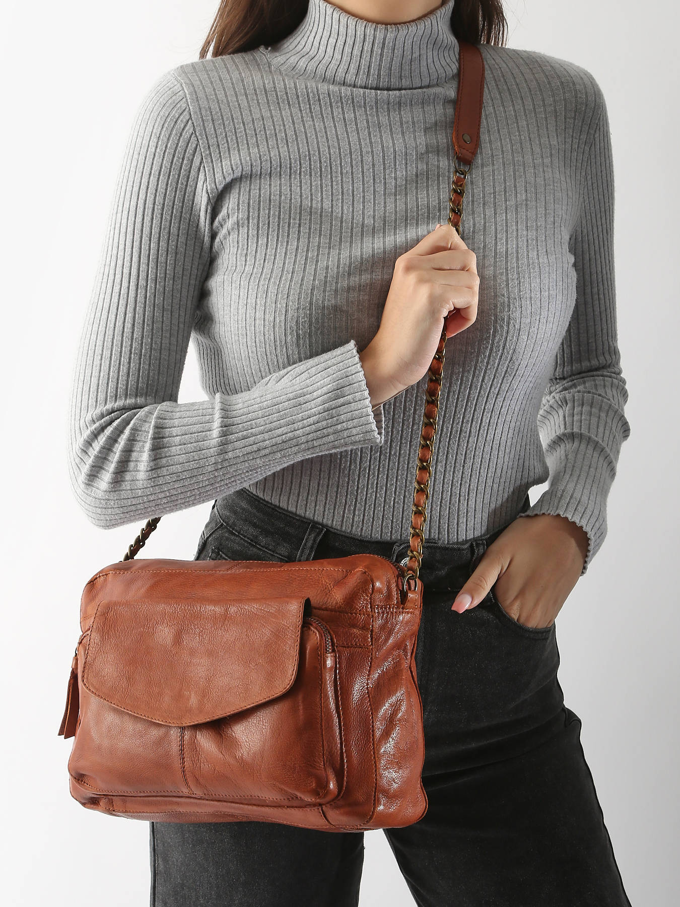 Sac bandoulire Naina cuir PIECES
