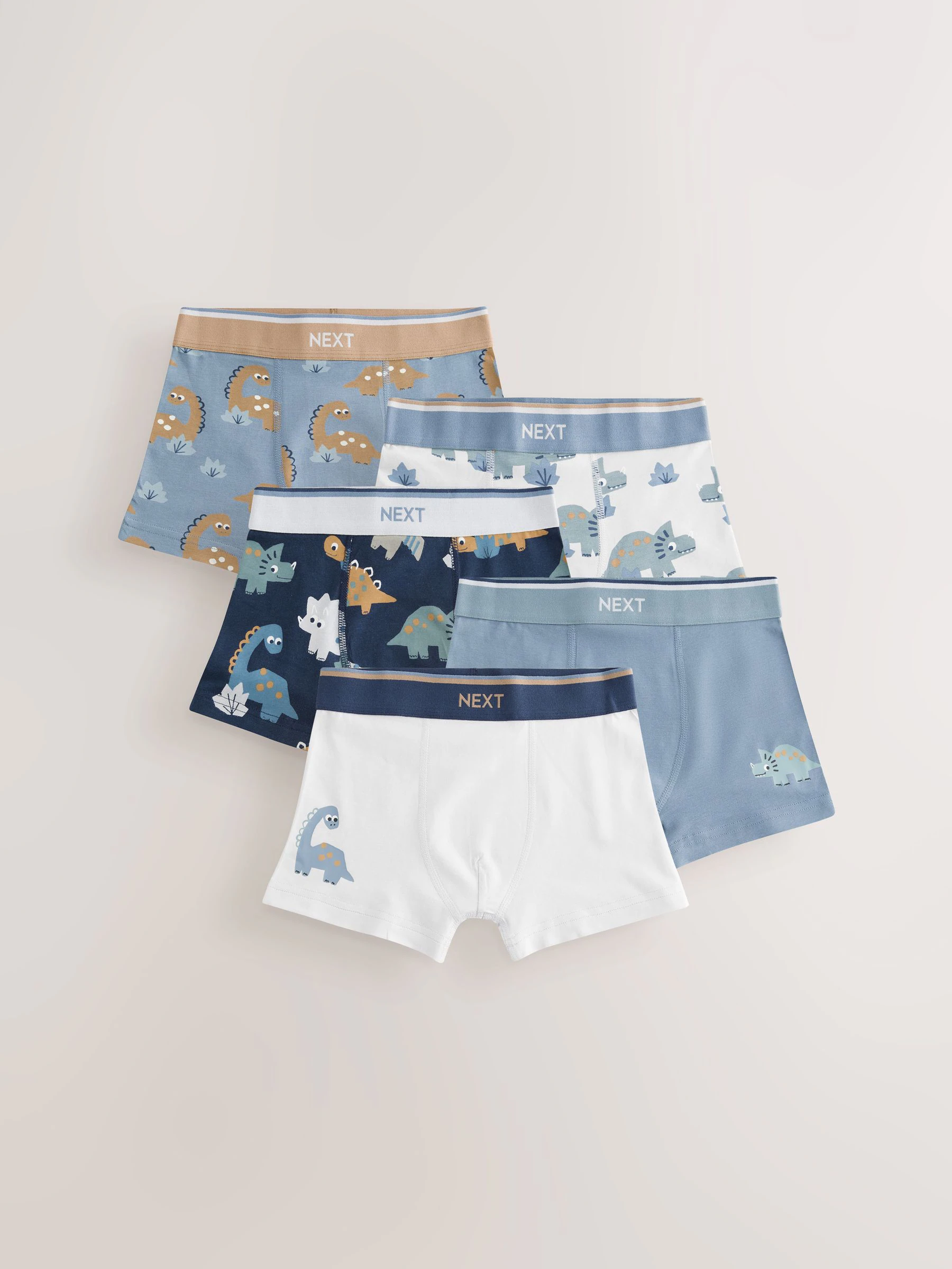 Blauw/bruin met dinoprint - Verpakking van 5 trunks (1,5-12jr)