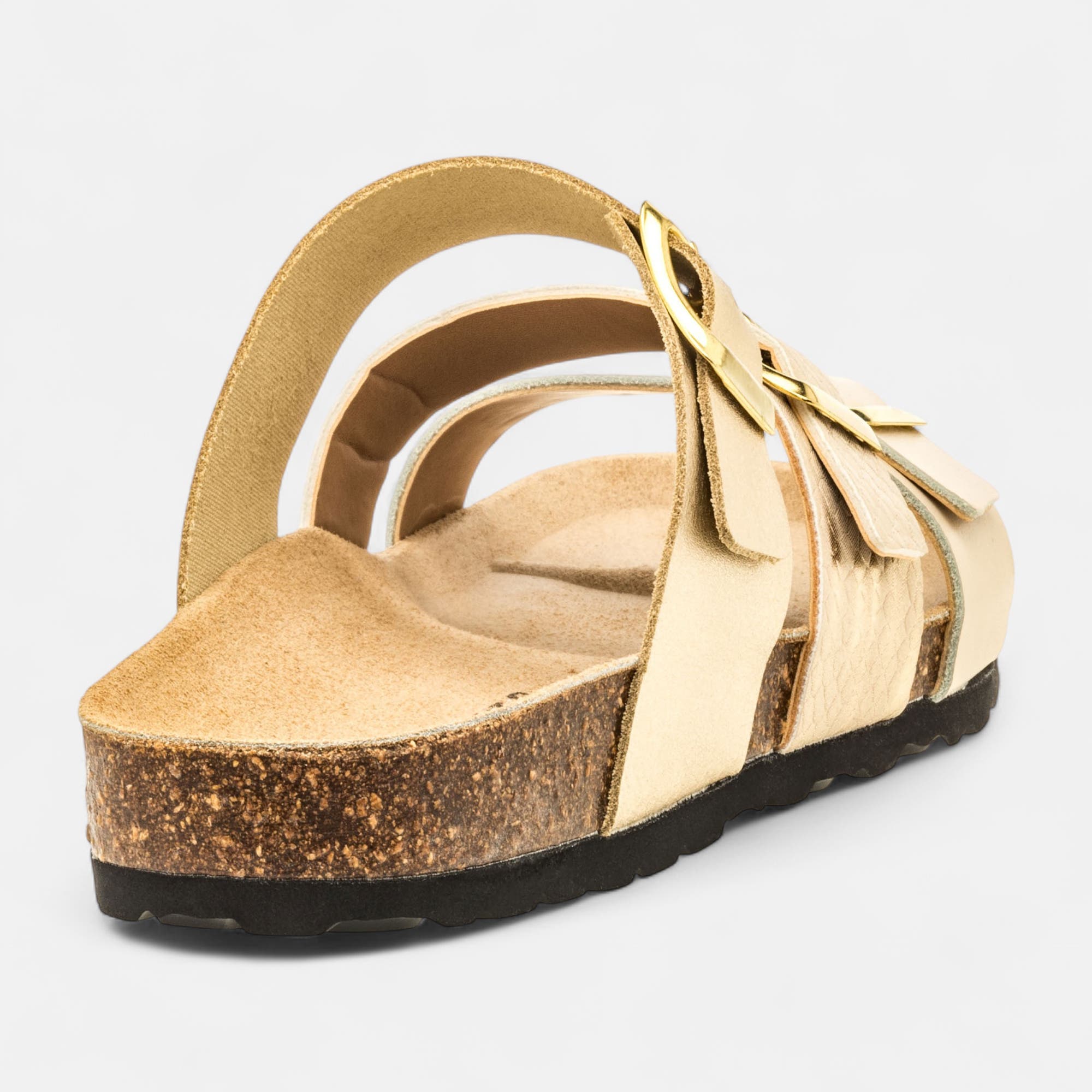 Mules semelle liège Femme en cuir or