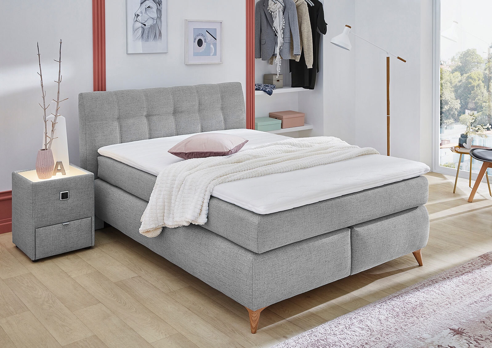 Boxspringbett HEDDA 140 x 200 cm Stoffbezug hellgrau