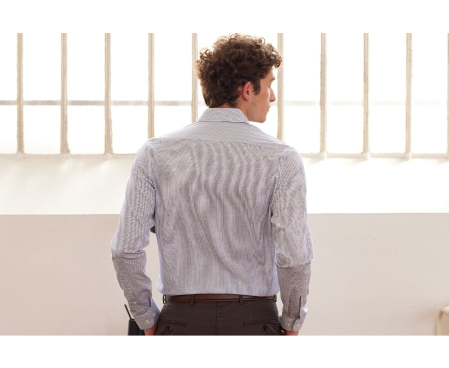Chemise twill Blanche à carreaux Bleu Océan homme  - MARTINIEN