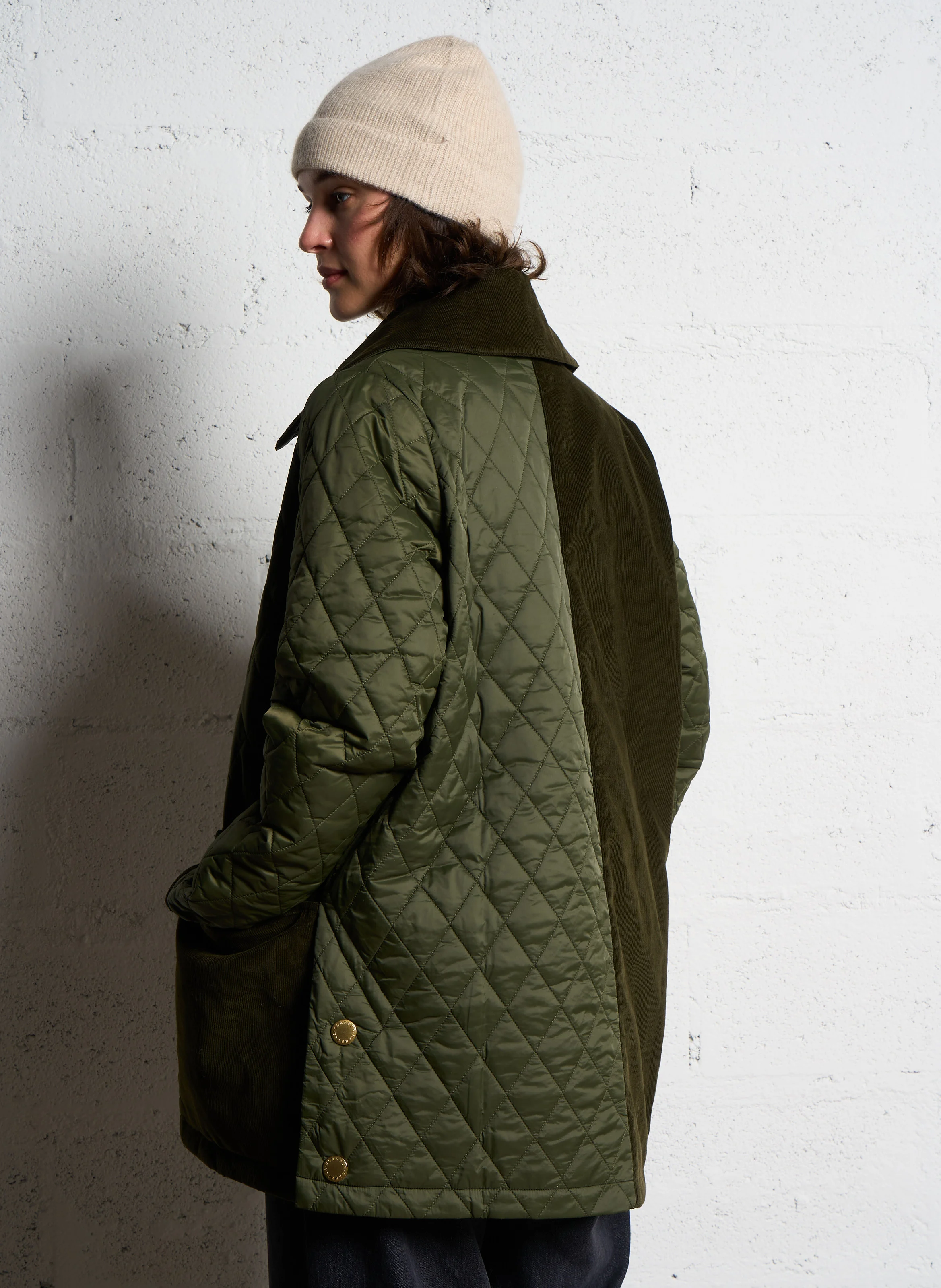 REETH - Manteau col classique droit bi-matière | Kaki