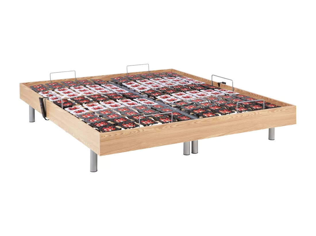 Sommier électrique de relaxation déco 2x65 plots - 2 x 80 x 200 cm - Chêne naturel - NAFURI de YSMÉE