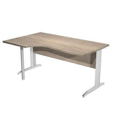 Bureau compact Trend - retour à gauche avec pieds métal en L + pied de renfort - L160 - plateau imitation chêne canadien - pied métal effet chromé