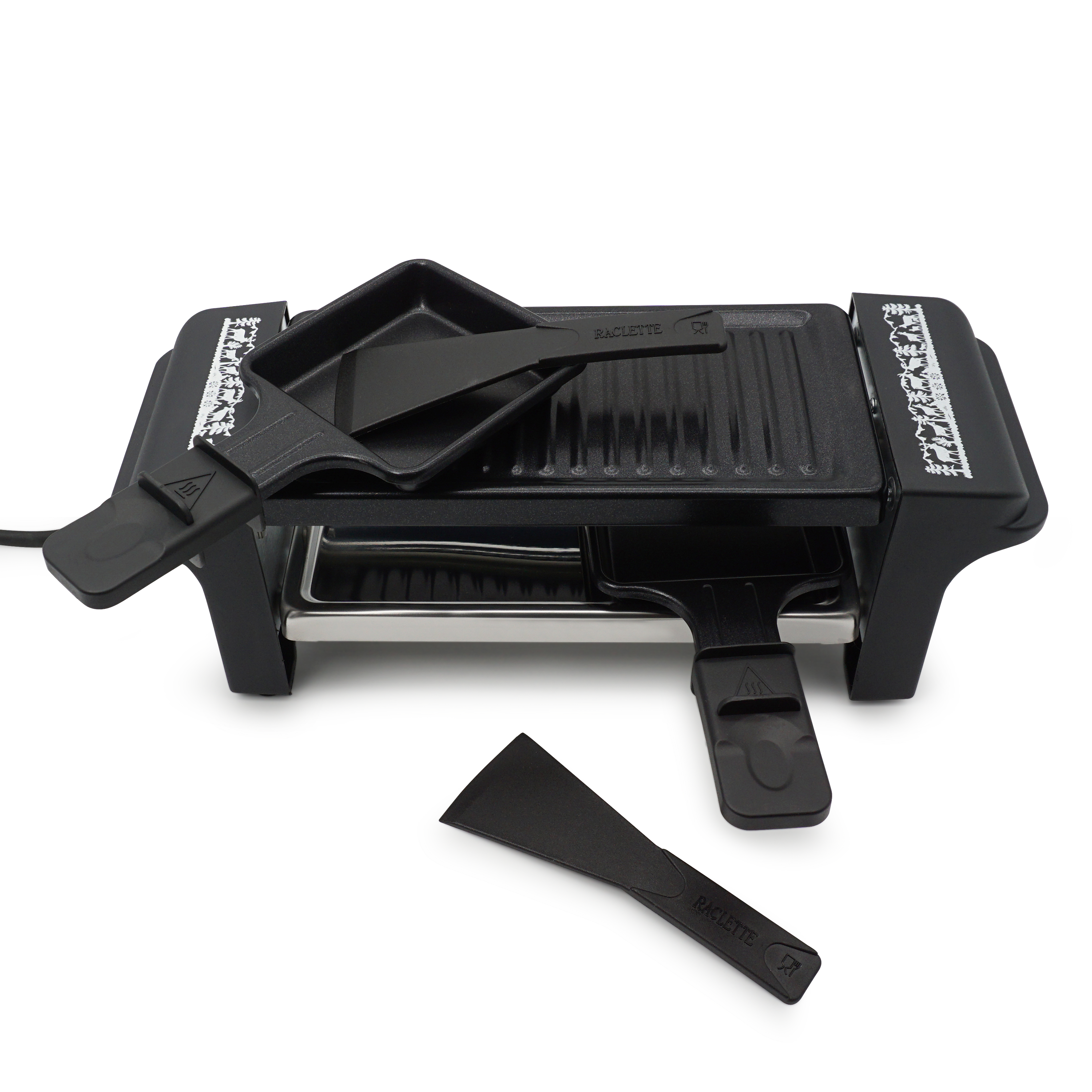 (6-tlg. Set) Raclette Gerät 350W Raclette Ofen mit geriffelter Grifffläche (309852) - Scherenschnitt