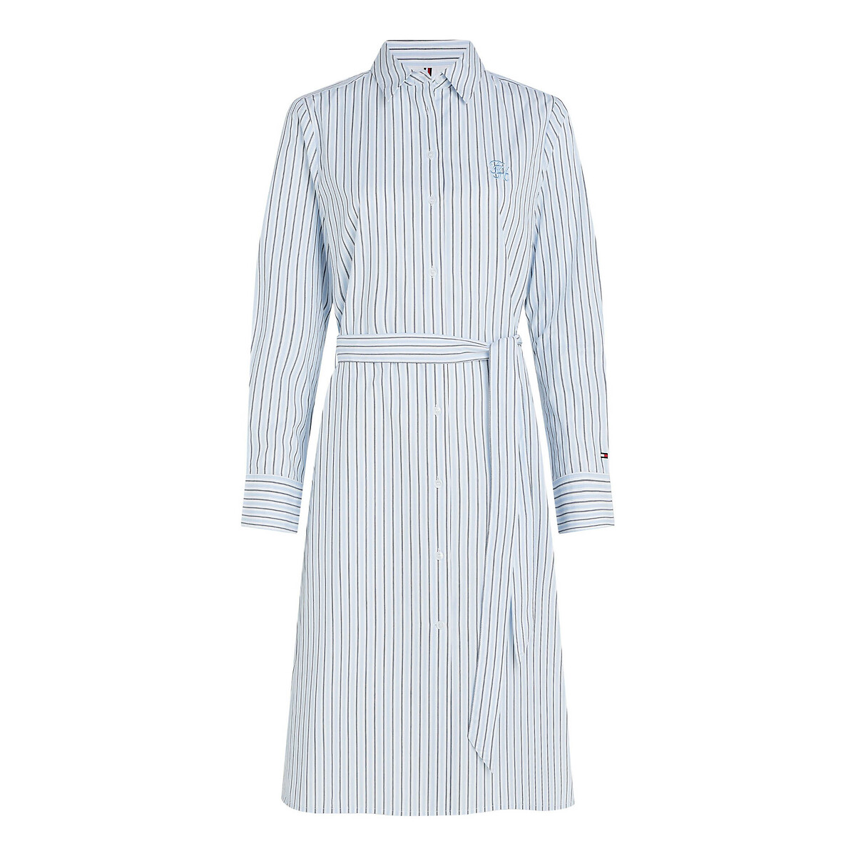 TOMMY HILFIGER<br>Vestido listrado, mangas compridas, cinto para amarrar na cintura