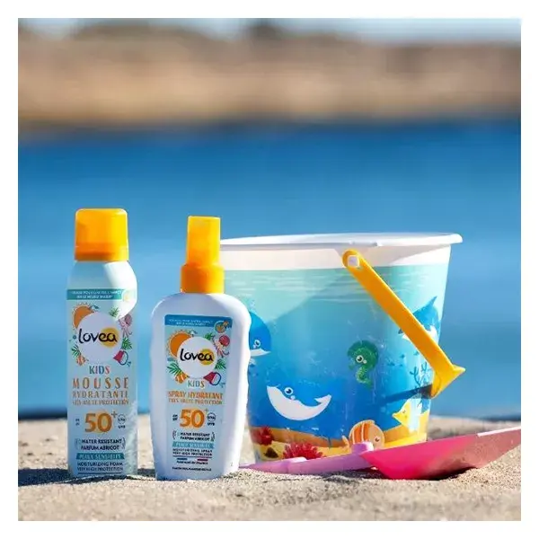Protetor solar hidratante em spray Lovea Kids com aroma de damasco FPS 50+ 150ml