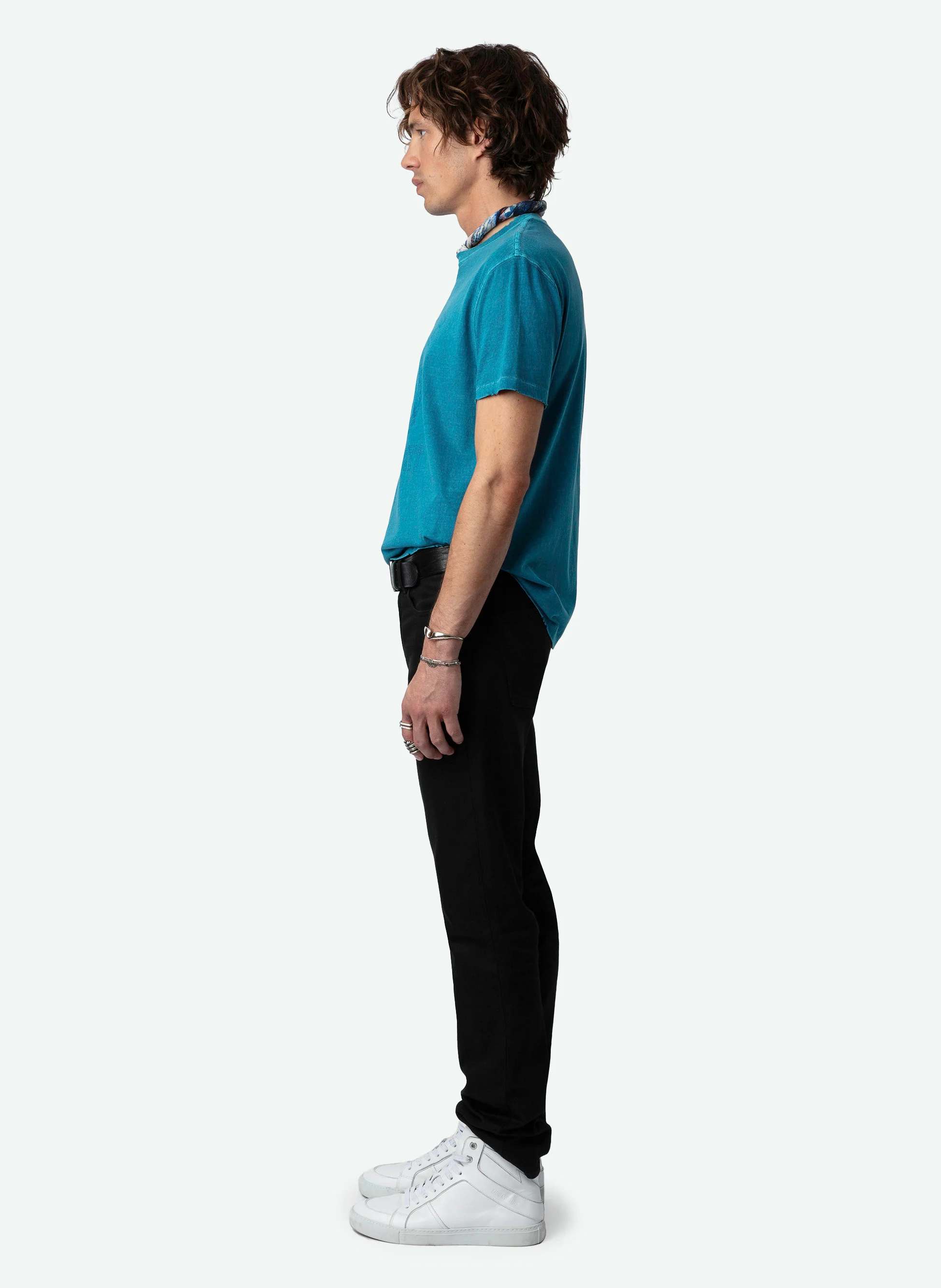 JIMMY - Tee-shirt droit col rond en coton bio sérigraphié | Bleu